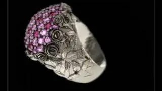 3D Lago de rosa ring in white gold withpink sappihers and rubbies