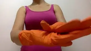 #Rubbergloves #ASMR Mummy Wears Orange Dishwashing Gloves Close Up Camera Finger Sounds