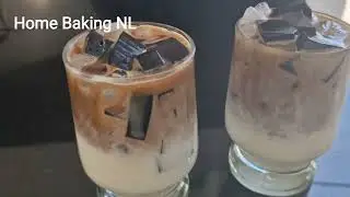 Ice Latte  Coffee With Grass Jelly Topping/ Super Easy/ You Will Make It Every Day.