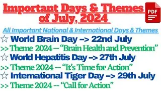 Days and Themes in July 2024 | Important Days with Themes of July | Important Days of 2024 |