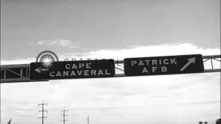 A gantry, a blockhouse and sign boards at a missile test center in Cape Canaveral...HD Stock Footage