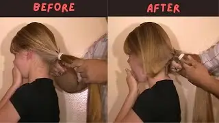 girl golden blond long hair ponytail cut pw #hairstyle #bobcut #haircut #hairforsale #ladieshaircut