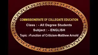 CCE || English - Function Of Criticism - Matthew Arnold || LIVE With Dr T S Praveen Kumar