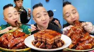 ASMR MUKBANG 丨Braised Pork 丨Elbow Fried Chicken Steak Eating on Live Stream