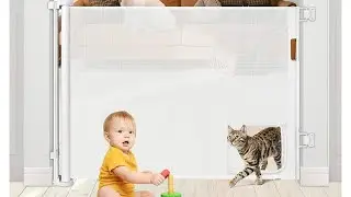 Retractable Baby Gate with Pet Door 55