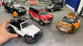 Washing Mini SUVs at Miniature Car Garage Workshop | Diecast Model Car Restoration