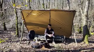 Wooden Crafts and Camping Tarpaulin and Wooden Frame Shelter Outdoors# Bushcraft# Survival#
