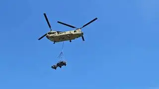 US Army CH47F Chinook with load at training area De Haar.