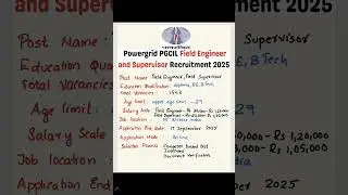 Powergrid PGCIL Recruitment 2025/diploma,BE,BTech  #pgcilrecruitment #powergrid #field engineer