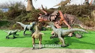 Buy A Realistic Dinosaurs Fighting Scene Between Triceratops And Velociraptors Animatronic Dinosaur
