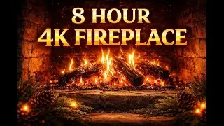 8 HOURS of Relaxing Fireplace Sounds 4K - Burning Fireplace & Crackling Fire Sounds