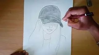 Beautiful Girl wear Cap Hide Face Drawing Easy 
