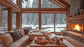 Winter Jazz Cabin Escape ❄️ Cozy Fireplace Ambience, Snowy Forest & Smooth Jazz Music