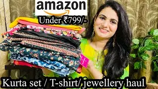 Festive Wear Amazon Kurta Haul Under ₹799, Cotton Anarkali Kurti Set , T-Shirt, Jewellery, Earrings