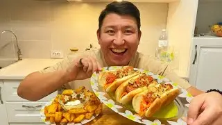 МУКБАНГ СЪЕЛ 3 ХОТ ДОГА 🌭Картофель по-деревенски Mukbang hot dogs не Асмр