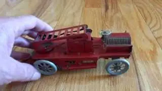 ANTIQUE OROBR GERMAN AERIAL LADDER FIRE TRUCK MECHANICAL TIN WINDUP TOY