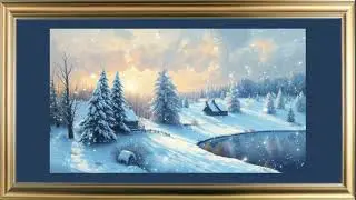 2026, Gold Framed TV Art. Screensaver.Golden Winter Sunlight Landscape, Countryside.#home#video#2026