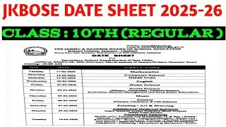JKBOSE DATE SHEET CLASS 10TH 2025-26||CLASS 10TH JKBOSE DATE SHEET 2025-26#jkbose 