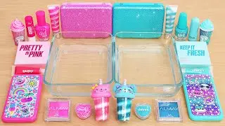 Pink vs Teal - Mixing Makeup Eyeshadow Into Slime ASMR