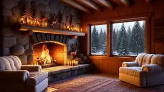 Cozy Winter Cabin Fireplace 🔥 Snowy Forest Outside | #relax #fire Sounds for Sleep & Stress Relief