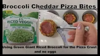 Broccoli Cheddar Pepperoni Pizza Bites made with Green Giant Riced Broccoli with no eggs