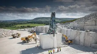 Cutting Massive Marble Rock with Powerful Heavy Machinery