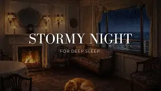 Stormy Night at Sea 🌊 - Rain, Waves and Cozy Fireplace in an Old Ocean Liner for Sleep