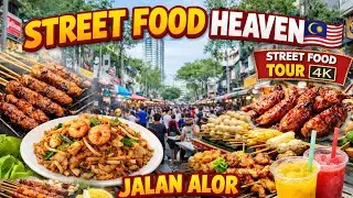 Satay, Seafood & Chaos 😍 | Jalan Alor 🇲🇾Street Food 4K