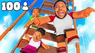 100 PLAYER BROKEN BRIDGE ON ROBLOX WITH BIG E , PARIS AND KAYLA