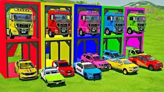 TRANSPORTING ALL POLICE CARS and AMBULANCE EMERGENCY VEHICLES WITH MERCEDES POLICE TRUCKS! FS22