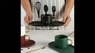 Reindeer Decal Creative Ceramic Coffee Mug / Saucer Set Nordic Ins Style Breakfast Tea Milk Mug