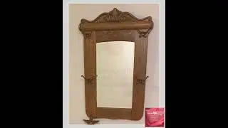 Antique Victorian Tiger Oak Hall Tree Mirror with Coat Hooks