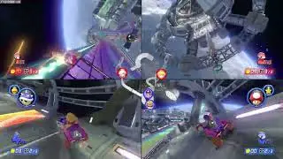 Mario Kart 8 Deluxe - Peachy & Rosalina vs Wario Bros in Wii U Rainbow Road