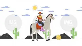 Cowboy horse riding through desert landscape line cartoon animation
