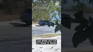 Car Spins Out on Icy Road in Texas