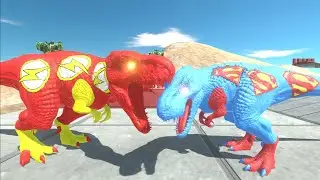 FLASH T-REX vs SUPERMAN T-REX DEATH ROAD - Animal Revolt Battle Simulator
