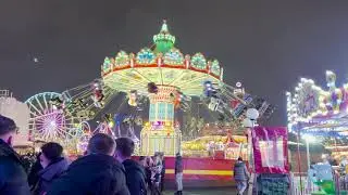 Winter Wonderland, London UK. Walk and activities 4K.