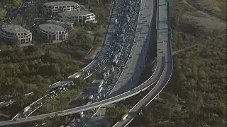 Helicopter video of the massive backup on Interstate 5