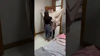 Took help from husband to put cover over quilt.