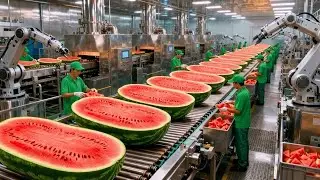 Inside a High-Tech Watermelon Extraction Factory: Melons to Refreshing Juice (Full Process)