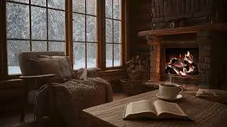 Cozy Winter Wind by the Fire | Snowstorm & Crackling Fireplace | Calm Sleep