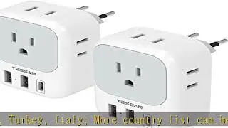 2 Pack European Travel Plug Adapter USB C, TESSAN US to Europe Plug Adapter with 4 Outlets 3 USB Ch