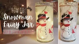 Snowman Jar using Window Clings+Fairy Lights | Snowman Winter Decor | Glitter and Fairy Lights Decor