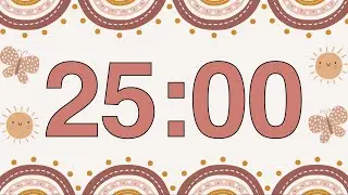 25 Minute Happy Boho Rainbow Classroom Timer (Calm Bell Alarm at End, No Music)