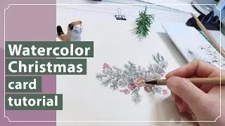 #30 Easy Watercolor Christmas card for Beginners | Watercolor Christmas wreath 3|Watercolor tutorial