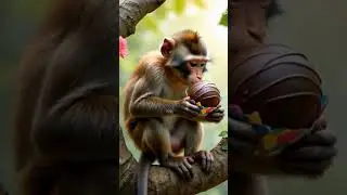 Monkey eating chocolate ball 🍫 and smile ☺️😁#shorts #funny #youtubeshorts