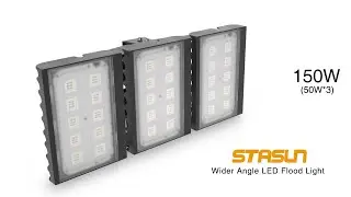 STASUN 150W LED Flood Light, 3 Light Heads, IP66, Black