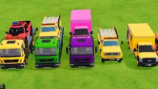 TRANSPORTING POLICE CARS, AMBULANCE, FIRE TRUCK, COLORFUL CARS WITH TRUCK GAME FARMING SIMULATOR 22