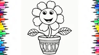 #howtodarwandcolour easy way of cute  SmilingFlower🌻🌻in a Pot &ndash; CuteColoring madeforKidsandtolders🧒🧒
