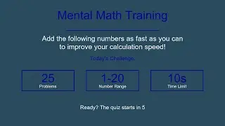 25 Addition Exercises with Numbers between 1 and 20 and 10 Second Countdown